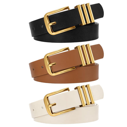 HOTWERFORU 3 PACK Women Belt Women Fashion Leather Belts for Jeans Pants Ladies Belts with Gold Buckle