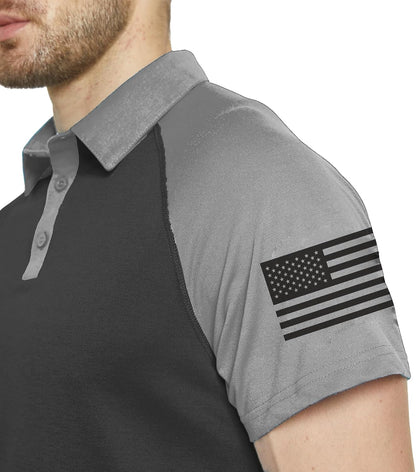 HOTMen's Polo Shirt Short Sleeve Quick Dry American Flag Print Graphic Split Color Golf Shirt for Sport