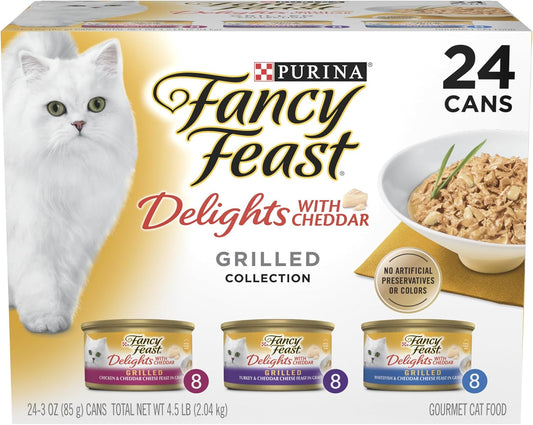 HOTPurina Fancy Feast Delights with Cheddar Grilled Chicken, Turkey or Whitefish and Cheddar Cheese Feast in Gravy Wet Cat Food Variety Pack - (Pack of 24) 3 oz. Cans