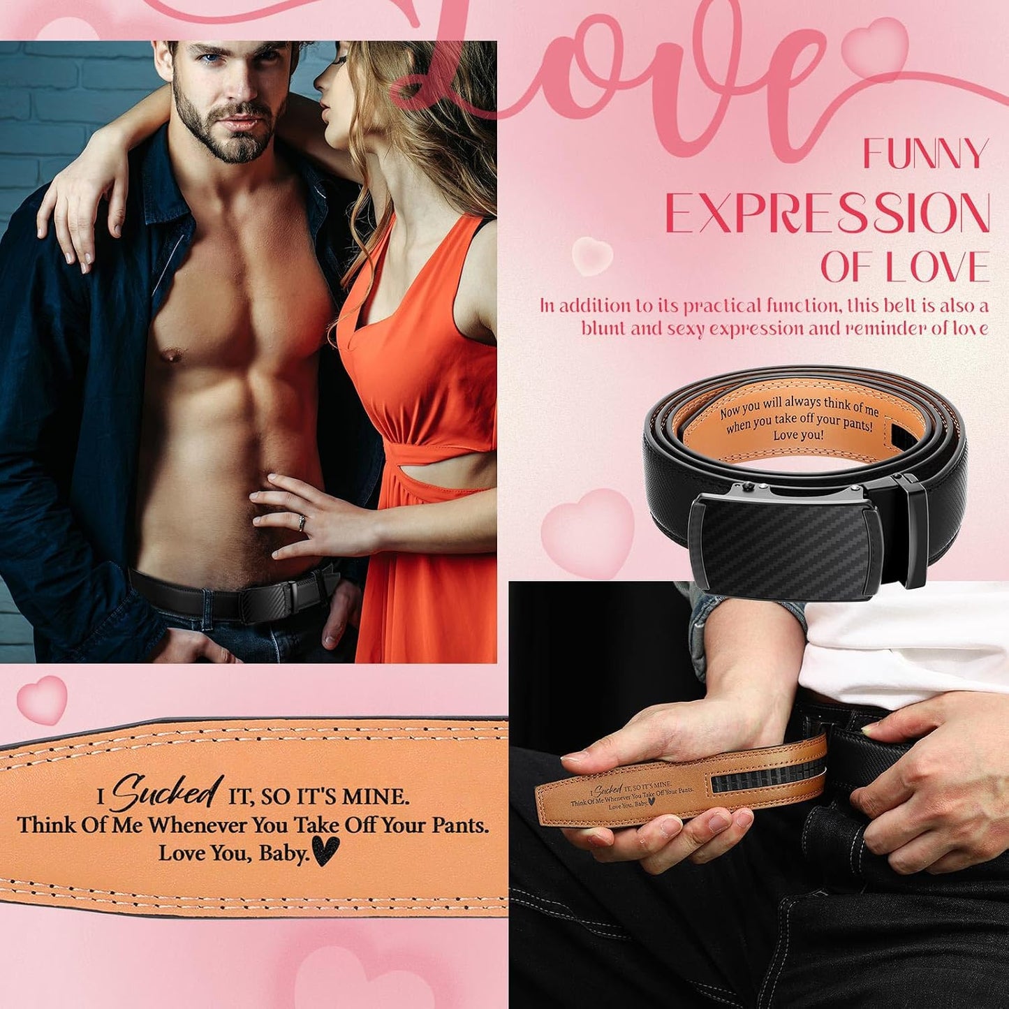 HOTMens Belt Personalized Engraved I Sucked It So Its Mine Belt Leather Slide Ratchet for Husband Wedding Dress Casual