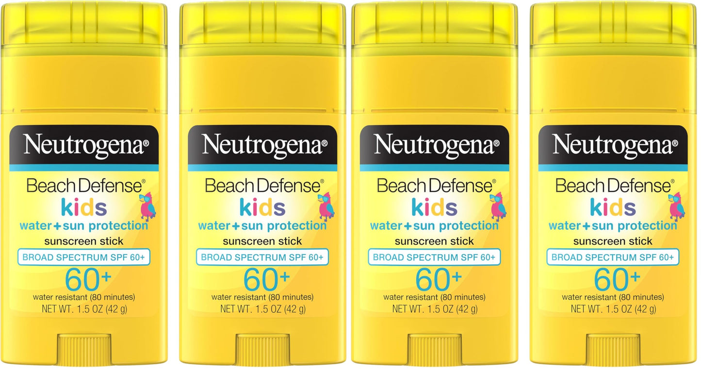 HOTNeutrogena Beach Defense Kids Sunscreen Stick SPF 60+, Hawaii Reef Act 104 Compliant, Octinoxate & Oxybenzone Free, Sunscreen for Face & Body, Travel Size Sun Protection, 1.5 oz