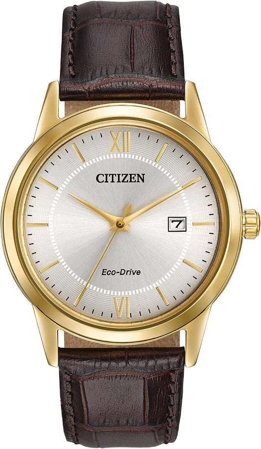 HOTCitizen Men's Classic Eco-Drive Leather Strap Watch, 3-Hand Date