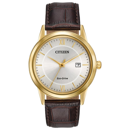 HOTCitizen Men's Classic Eco-Drive Leather Strap Watch, 3-Hand Date
