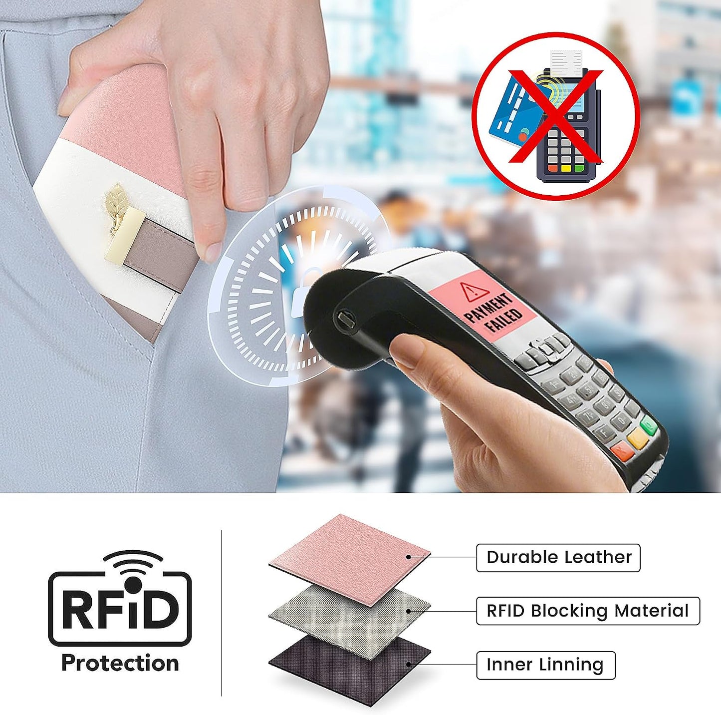 HOTPomelo Best Womens Wallet RFID Blocking Wallet for Women Bifold Large Capacity Card Holder Ladies Long Purse with ID Window Zipper Coin Pocket
