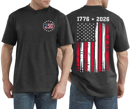 HOT250 Years American Flag Shirts for Men: 4th of July T Shirt 1776-2026 USA Patriotic Tee Tops