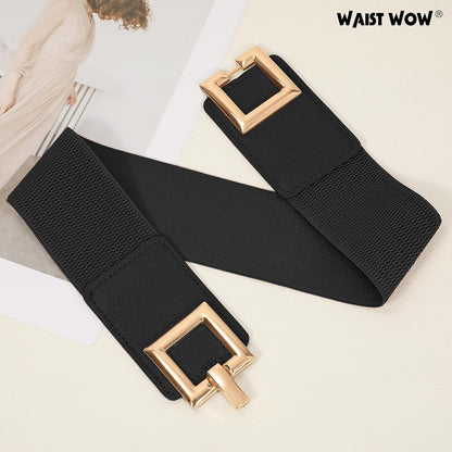 HOTWide Belts for Women Fashion Elastic Belt for Dresses Vintage Waist Belt Ladies Stretchy Belt Gold Buckle
