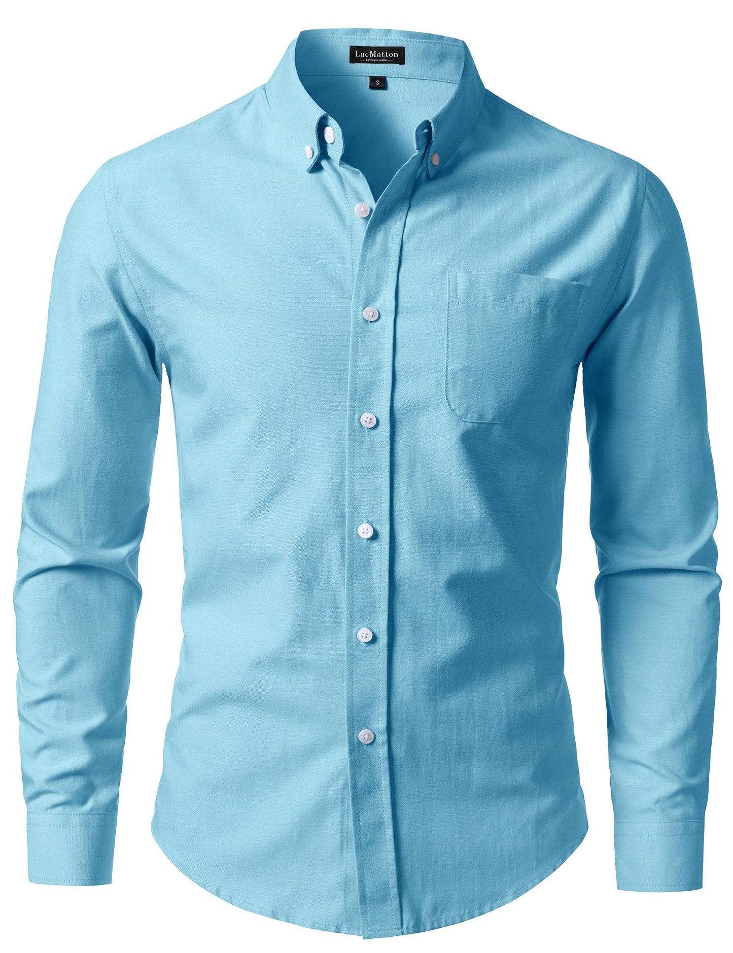 HOTLucMatton Men's Lightweight Oxford Long Sleeve Button Down Shirt Business Casual Slim fit Dress Shirts with Pocket