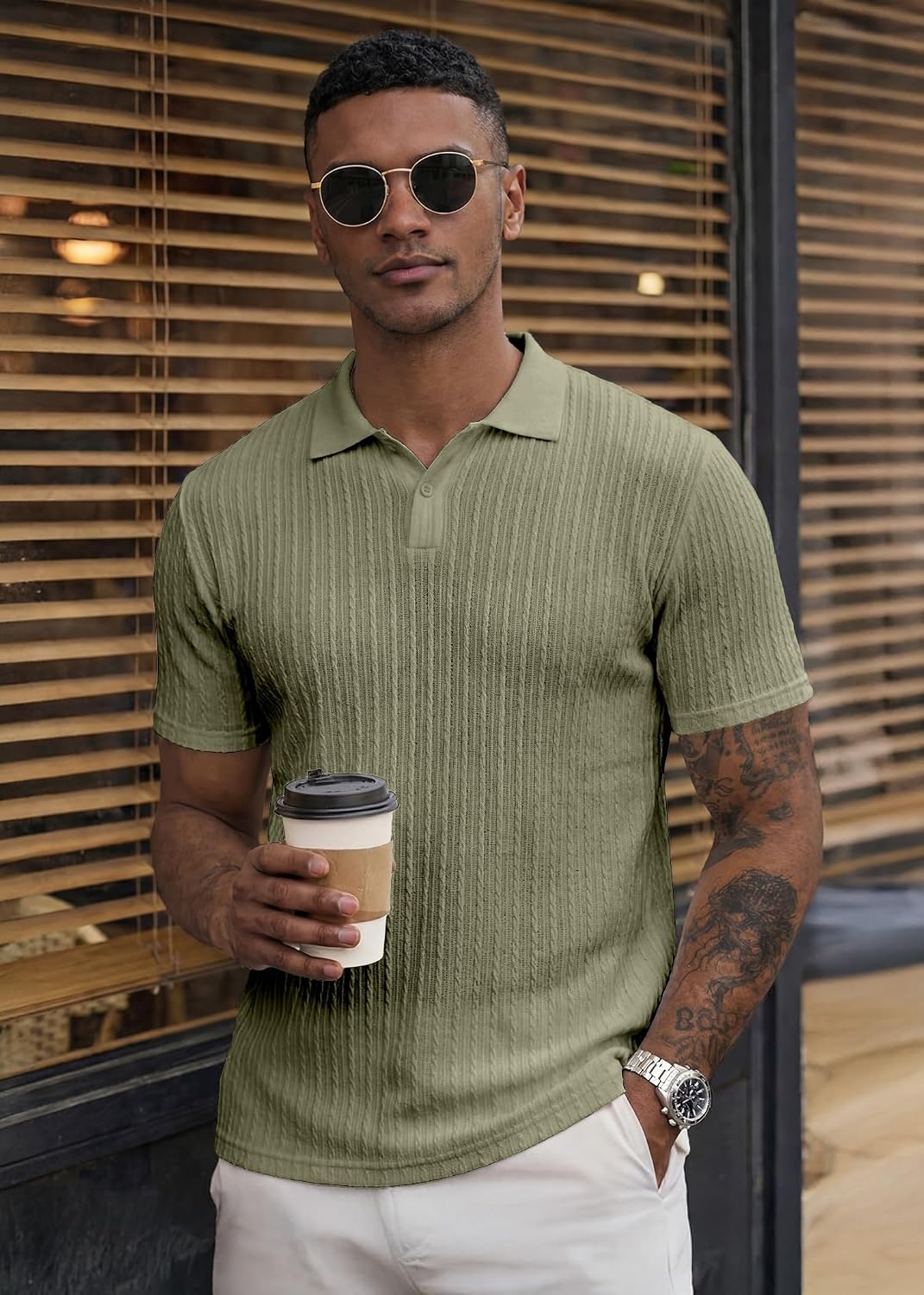 HOTJMIERR Mens Casual Polo Shirt Summer Short Sleeve Vacation Button Beach Knit Stretchy Golf Shirts