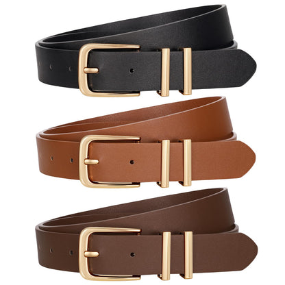 HOTVONMELLI 3 Pack Women's Belts for Jeans Pants Fashion Gold Buckle Ladies Dress Belt