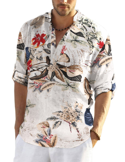 HOTCOOFANDY Men's Cotton Linen Henley T-Shirt Long Sleeve Hippie Casual Beach T-Shirts