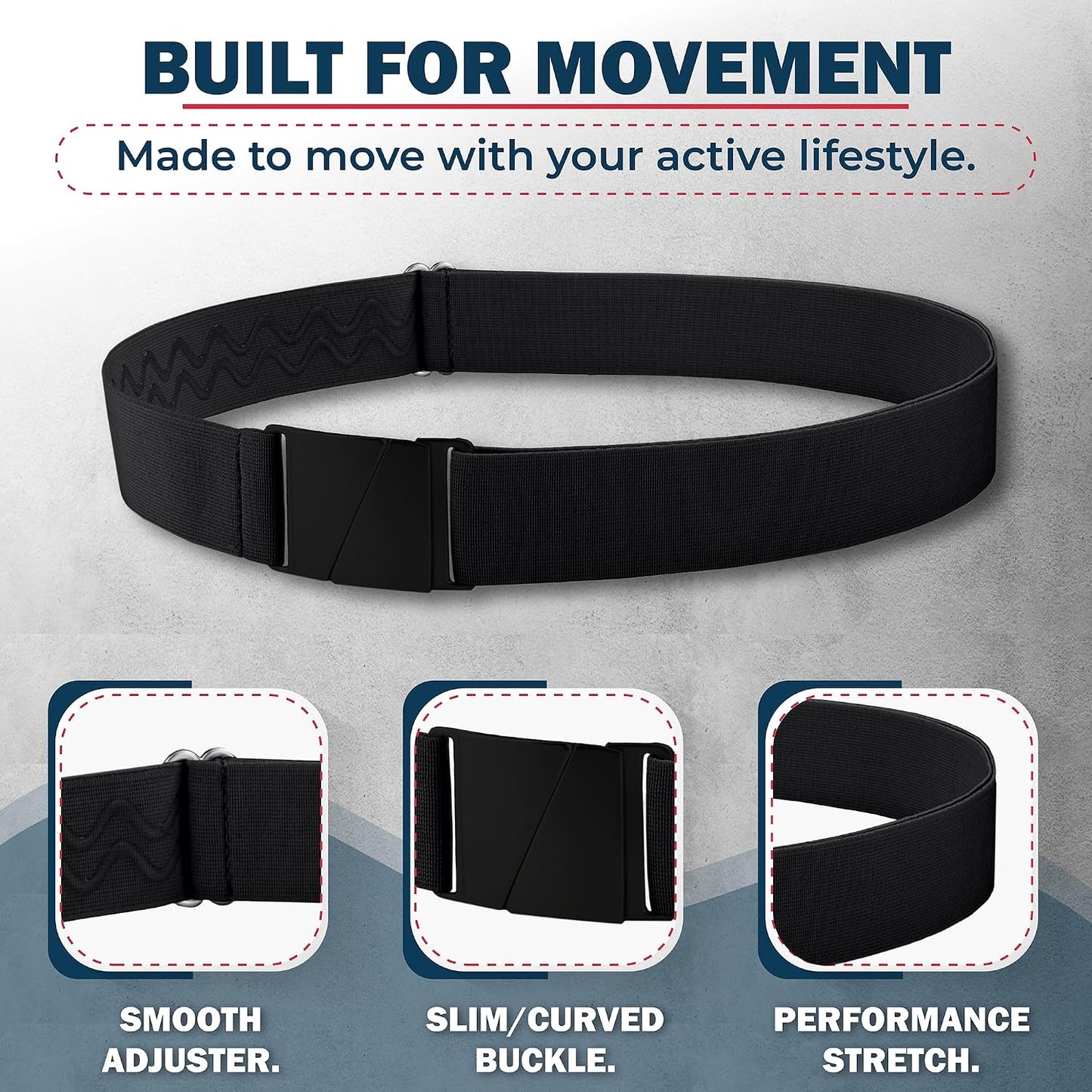 HOTONE-BELT No Show Invisible Elastic Belts for Women & Men 1.30" inch adjustable Non Slip Zero Bulk. Designed in USA.