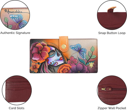 HOTAnuschka Women’s Original Genuine Leather Hand-Painted Two-Fold Organiser Wallet - Canyon Birds