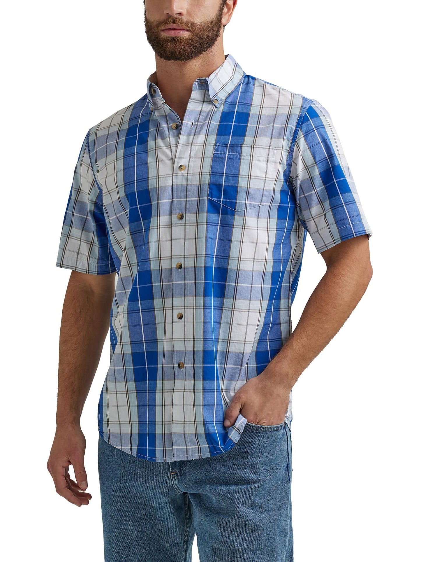 HOTWrangler Authentics Men's Short Sleeve Classic Plaid Shirt