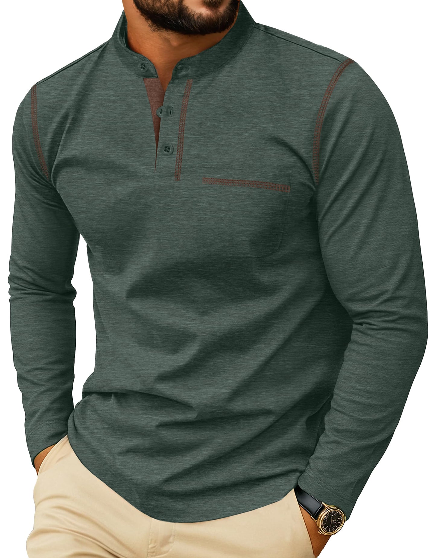 HOTSailwind Men's Henley Shirts Long Sleeve Button T-Shirt Casual Stylish Cotton Pullover Shirt with Pocket
