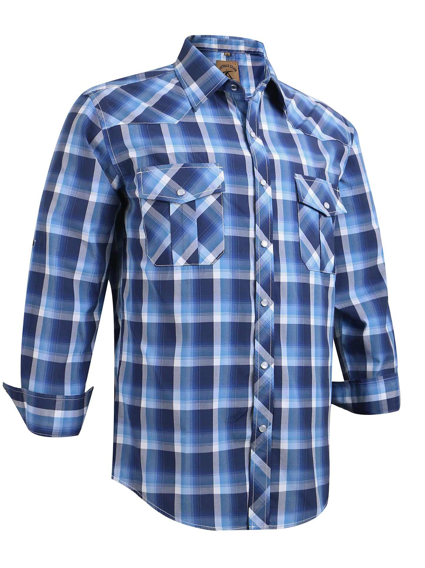 HOTCOEVALS CLUB Men's Western Pearl Snap Button Up Casual Cowboy Long Sleeve Two Pockets Work Shirts