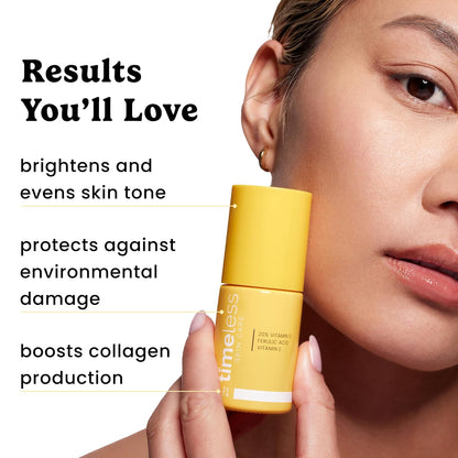 HOTTimeless Skin Care Vitamin C Serum with Vitamin E & Ferulic Acid - Brightening Serum - for Oily & Dry Skin - Fragrance-Free - 1 oz