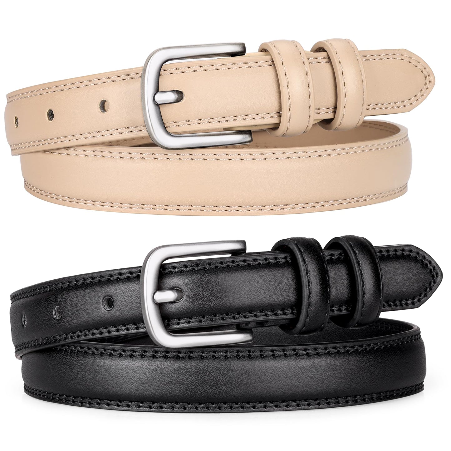 HOT2 Pack Leather Belts for Women Trendy, Women's Belts for Jeans Pants Dresses with Silver Buckle