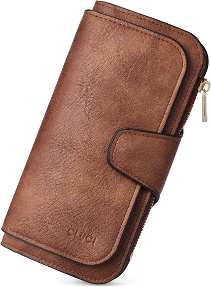 HOTCLUCI Wallet For Women PU Leather RFID Blocking Womens Wallet Bifold Card Holder with ID Window Gifts for Women Birthday