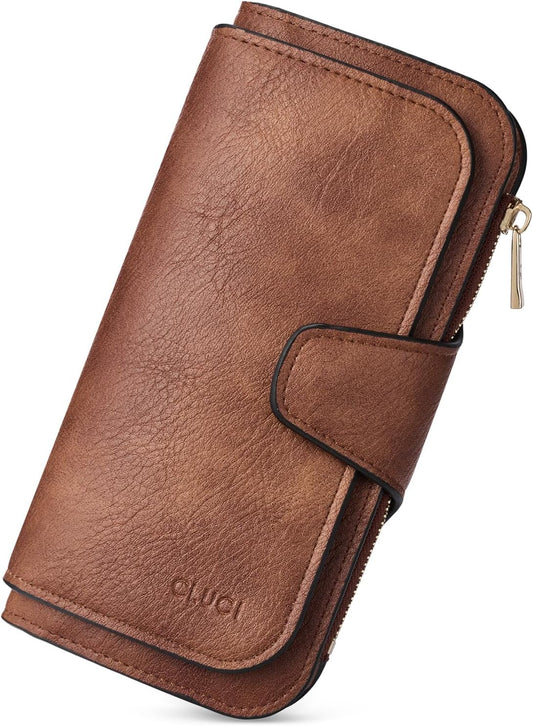 HOTCLUCI Wallet For Women PU Leather RFID Blocking Womens Wallet Bifold Card Holder with ID Window Gifts for Women Birthday