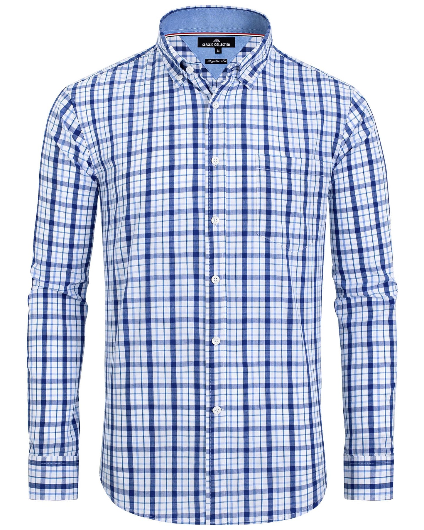 HOTAlimens & Gentle Men's Plaid Button Down Shirts Cotton Long Sleeve Dress Shirts Regular Fit Gingham Shirts
