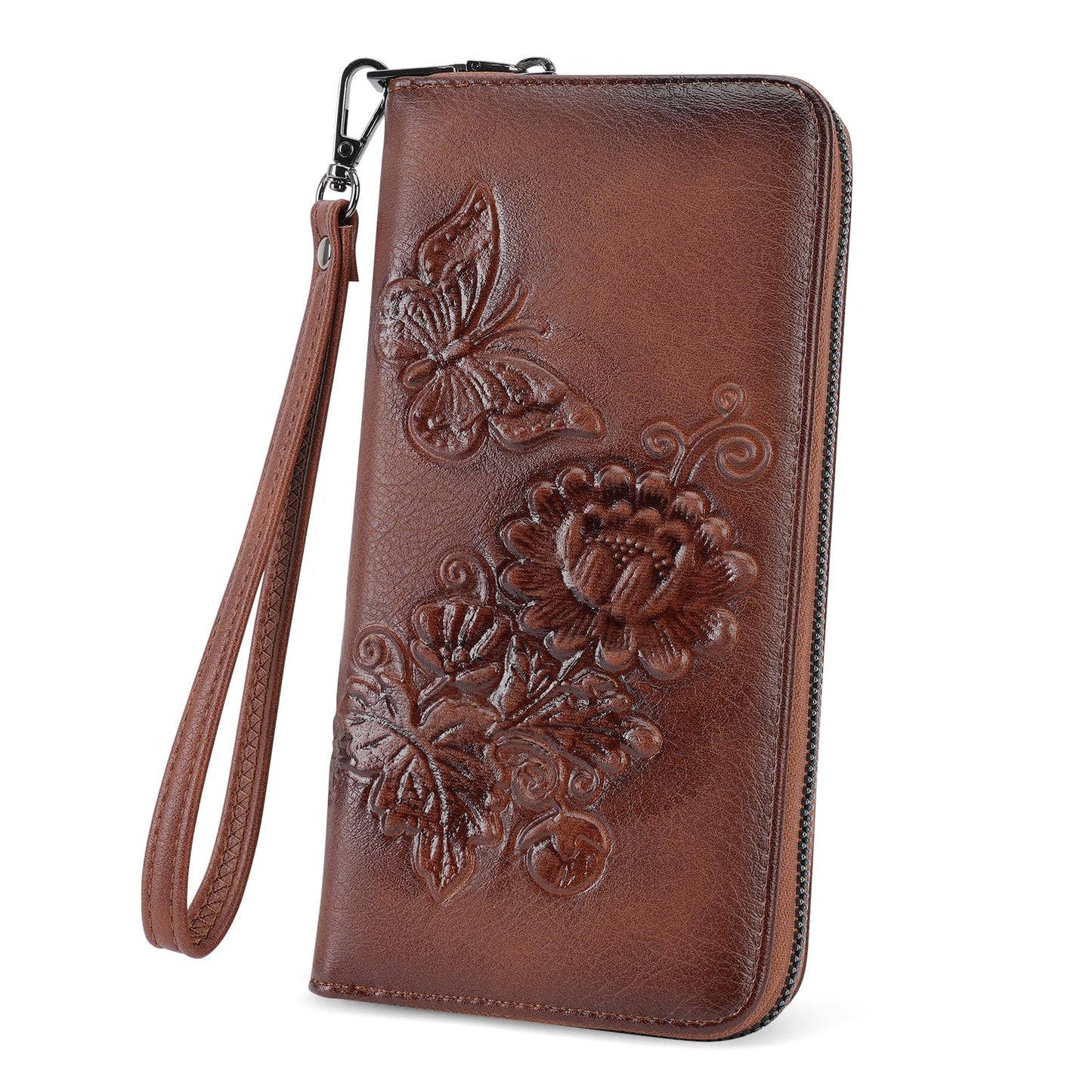 HOTWomens Wallet Rfid Embossed Vegan Leather Multi Card Slots Wallets Large Capacity Wristlet Travel Purse for Women