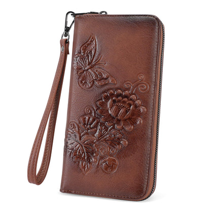 HOTWomens Wallet Rfid Embossed Vegan Leather Multi Card Slots Wallets Large Capacity Wristlet Travel Purse for Women