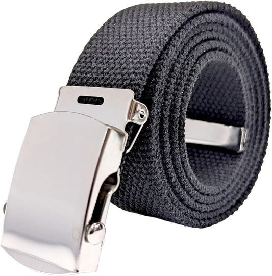 HOTCanvas Web Belt Cut to Fit 57" – Chrome Military Buckle, Cholo Chicano Street Style, Fully Adjustable, Black Canvas Strap, 1.25" Wide