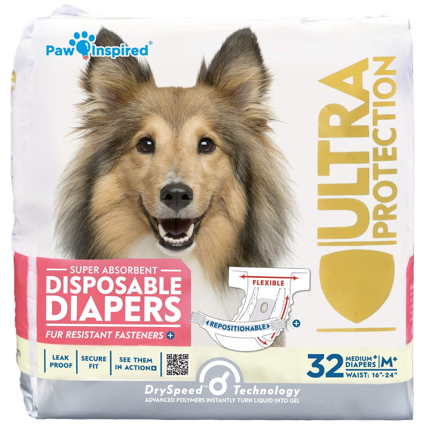 HOTPaw Inspired 32ct Disposable Dog Diapers | Female Dog Diapers Ultra Protection | Diapers for Dogs in Heat, Excitable Urination, or Incontinence (Small)