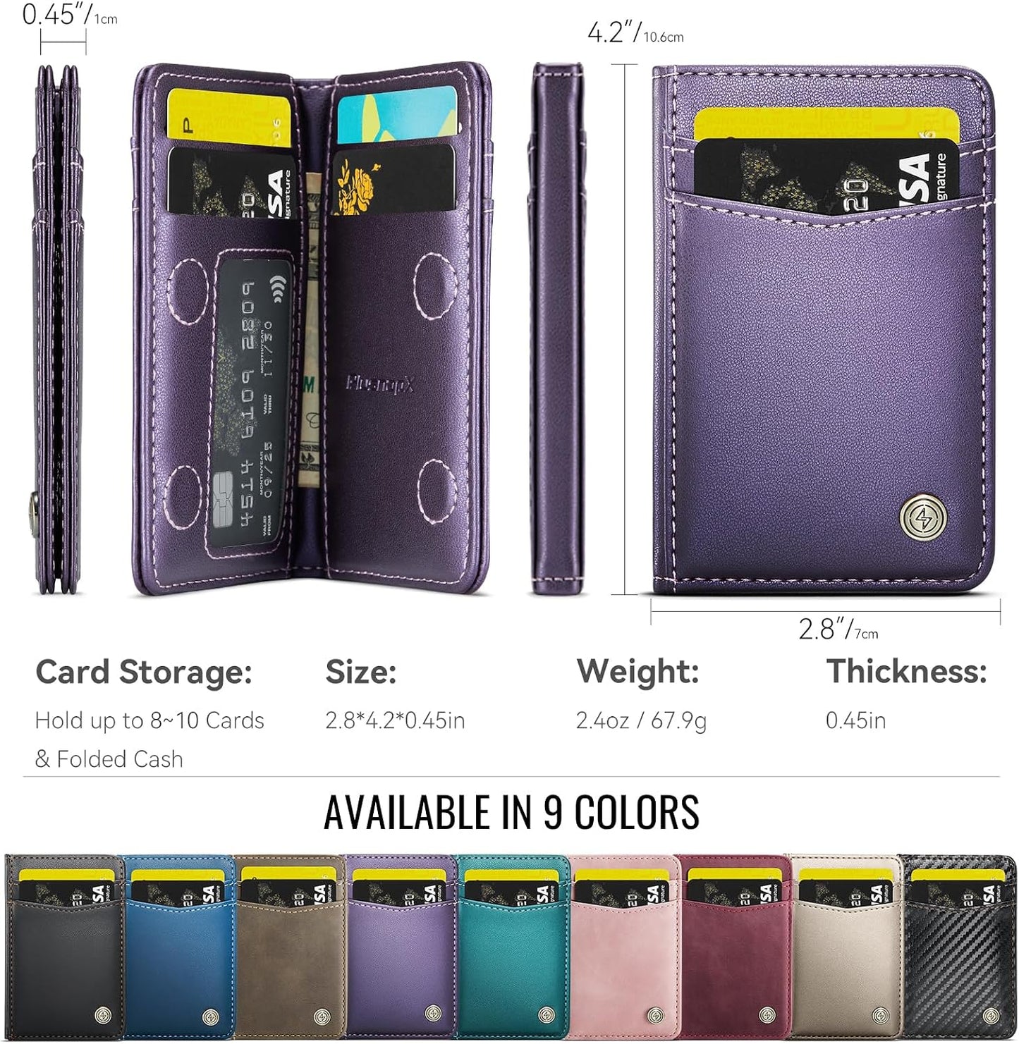 HOTSlim Wallet for Women RFID Blocking Credit Card Holder Bifold Front Pocket Mini Wallet with 8 Card Slots and 2 Cash Pockets, Minimalist PU Leather Small Travel Purse Compact Gift, Purple