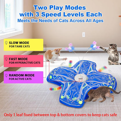 HOTInteractive Cat Toys for Indoor Cats,[Newly Upgraded] Rechargeable Touch Activated Hide and Seek Kitten Toys for Bored Indoor Adult Cats with Fluttering (Blue)
