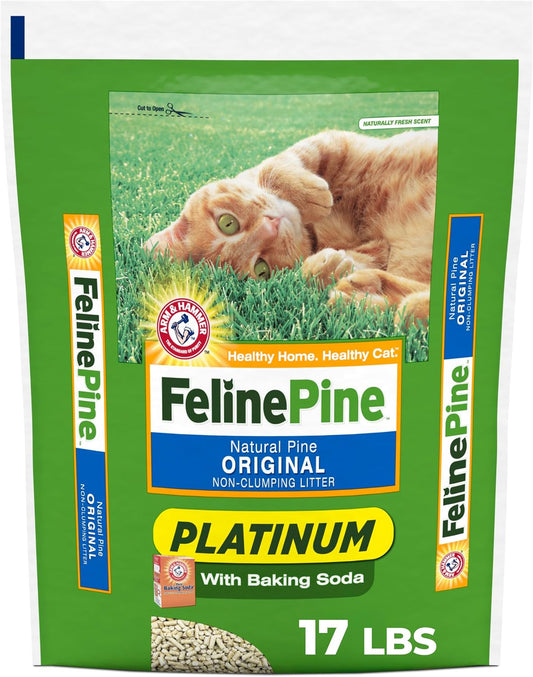 HOTFeline Pine Platinum Non-Clumping Cat Litter 17lb | Plant-Based Cat Litter, Natural Odor Control, Low Dust Cat litter, Unscented Formula, Lightweight & Low Dust