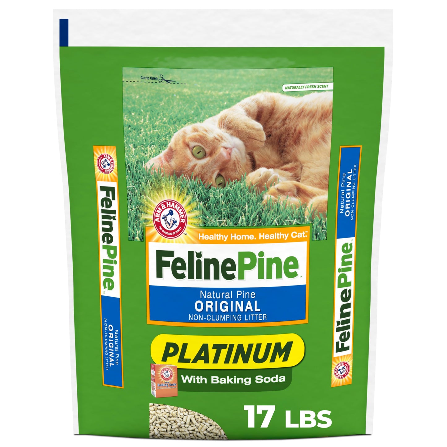 HOTFeline Pine Platinum Non-Clumping Cat Litter 17lb | Plant-Based Cat Litter, Natural Odor Control, Low Dust Cat litter, Unscented Formula, Lightweight & Low Dust