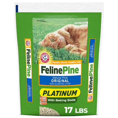 HOTFeline Pine Platinum Non-Clumping Cat Litter 17lb | Plant-Based Cat Litter, Natural Odor Control, Low Dust Cat litter, Unscented Formula, Lightweight & Low Dust