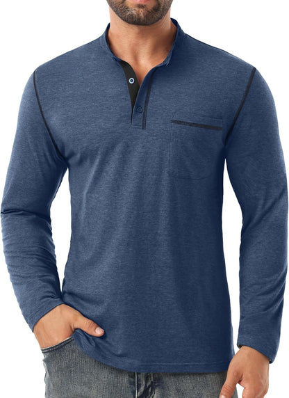 HOTSailwind Men's Henley Shirts Long Sleeve Button T-Shirt Casual Stylish Cotton Pullover Shirt with Pocket