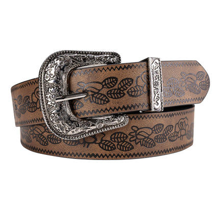 HOTDubulle Womens Belt Chain Leather Belts Vintage Western Adjustable Elastic Double Buckle for Cowboy Pant Dress