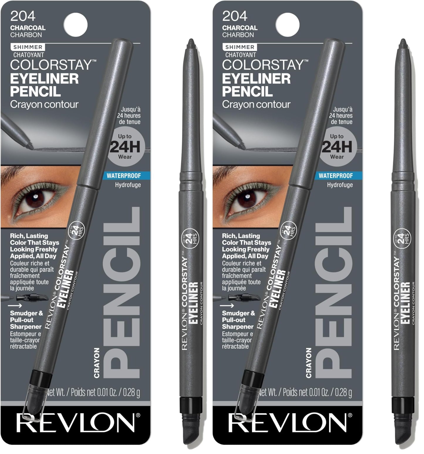 HOTRevlon ColorStay Pencil Waterproof Eyeliner, Smudge-Proof, Eye Makeup with Built-In Sharpener, Long-Lasting, Matte Finish, 201 Black, 2 pack