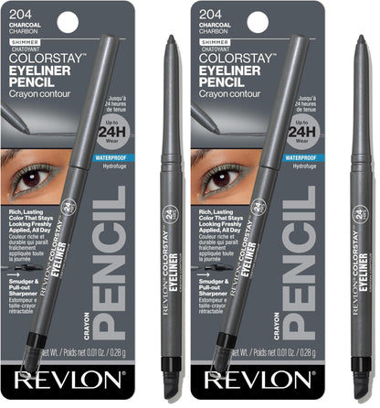 HOTRevlon ColorStay Pencil Waterproof Eyeliner, Smudge-Proof, Eye Makeup with Built-In Sharpener, Long-Lasting, Matte Finish, 201 Black, 2 pack