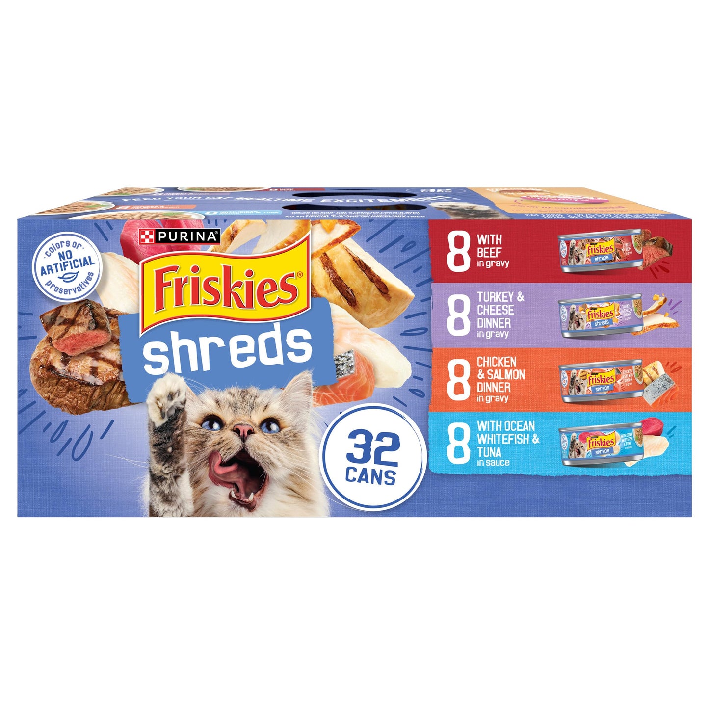 HOTPurina Friskies Wet Cat Food Variety Pack, Shreds With Beef, Turkey and Cheese Dinner, Chicken and Salmon Dinner, and With Ocean Whitefish and Tuna - (Pack of 40) 5.5 oz. Cans