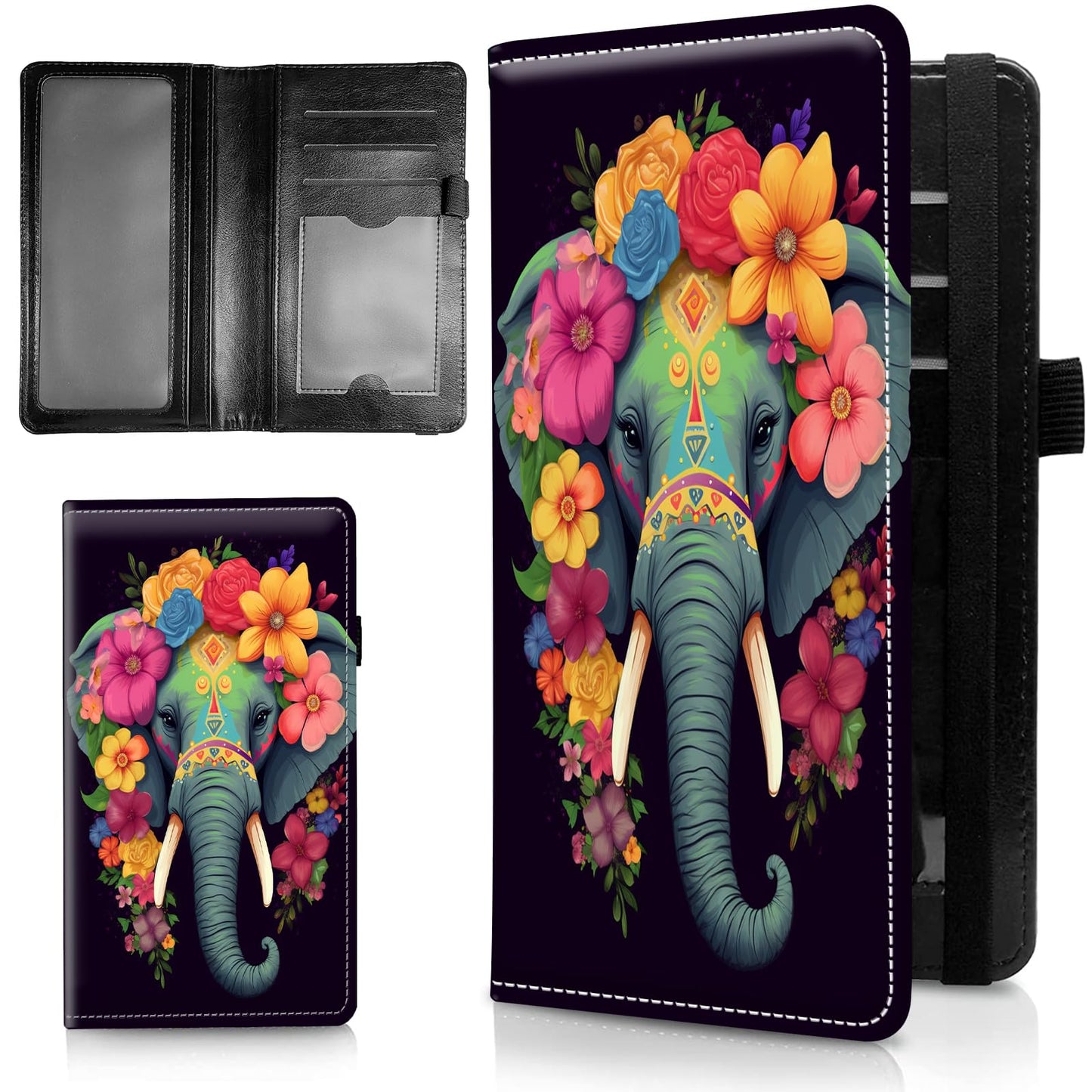 HOTLeather Checkbook Covers for Personal Checkbook Check book Holder Cover Wallets for Women Men,RFID-Blocking Slim Checkbook Cover for Duplicate Checks with Elastic Strap,Flowers Dancing Butterflies