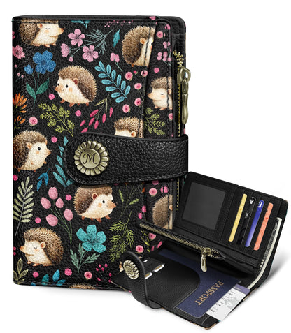 HOTGoth Black Cat Wallet Women RFID Skull Passport Credit Card Holder | Travel billfold, Zipper Coin Pocket, PU Leather, Clutch, Cash Purse, 1 ID Window, Ticket, Pen Holder, Gift for Ladies Girls