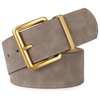 HOTXZQTIVE Women Wide Chunky Belt for Dresses Fashion Thick Suede Belt with Gold Buckle