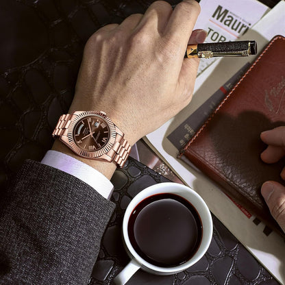 HOTNIBOSI Men Watches Analog Quartz Stainless Steel Rose Gold Silver Watches for Men Waterproof Business Classic Desiger Wrist Watch with Day Date