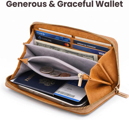 HOTClutch Wallet For Women, Leather RFID Blocking Wallet Women Large Capacity Credit Card Holder, Womens Billfolds and Wallets Gifts for Women Birthday, Ladies Wallet with Phone Holder, Zip Around
