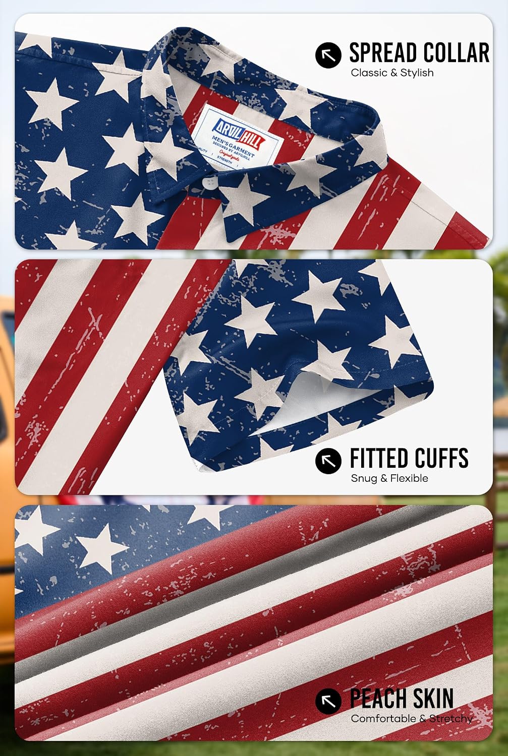 HOTArvilhill Men American Flag Button Shirt 4th of July Short Sleeve Shirts (S-3XL)