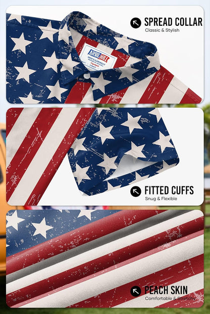 HOTArvilhill Men American Flag Button Shirt 4th of July Short Sleeve Shirts (S-3XL)
