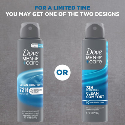 HOTDove Men+Care Antiperspirant Deodorant Dry Spray Clean Comfort For Men 72-hour Sweat and Odor Protection with Triple Defense Technology, 3.8 Ounce (Pack of 3)