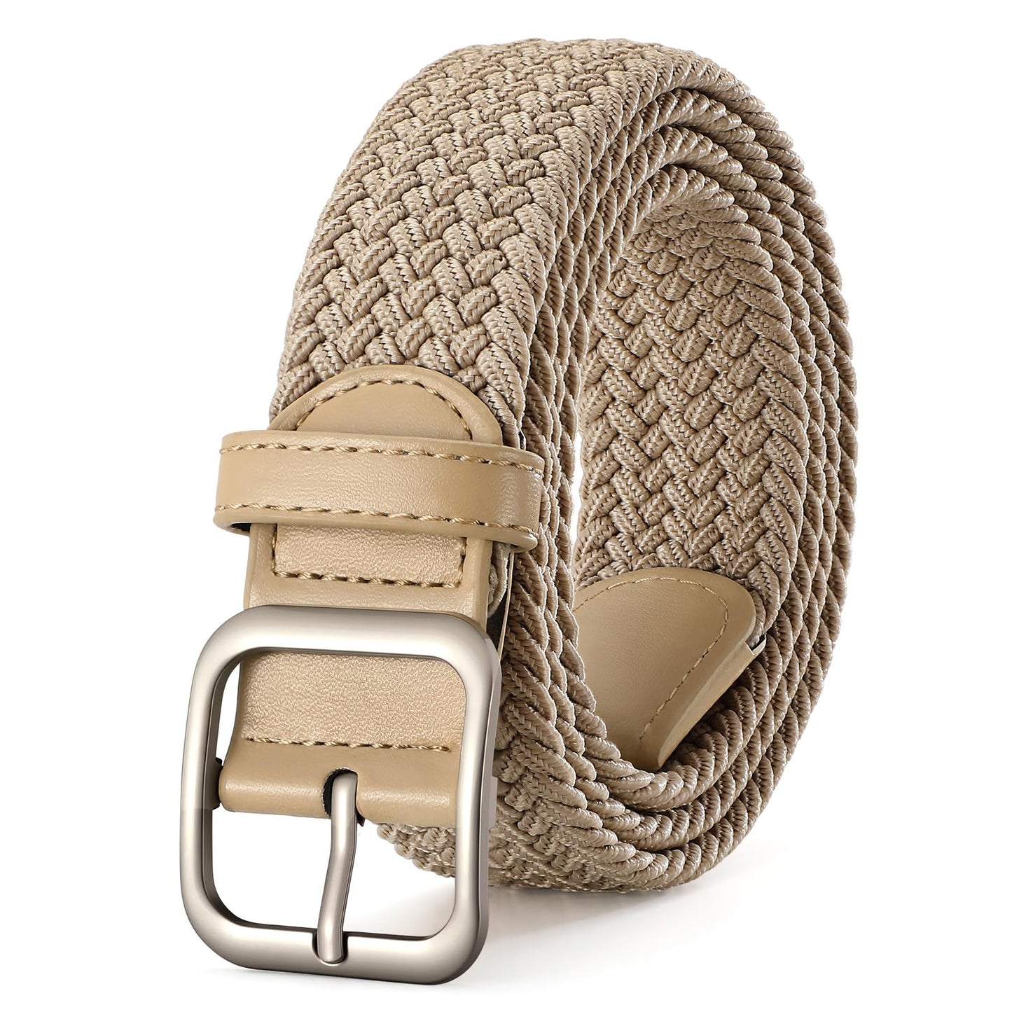 HOTXZQTIVE Women Elastic Braided Belt with Black Buckle, Woven Stretch Fabric