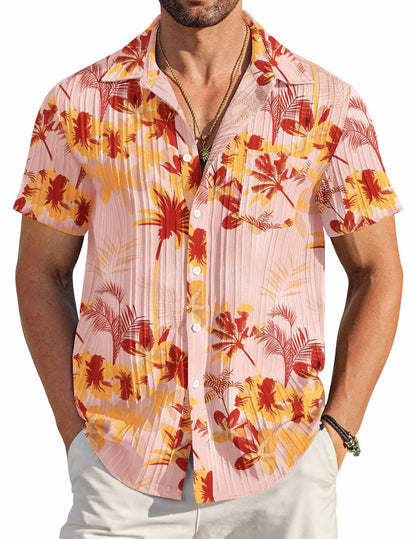 HOTCOOFANDY Men's Casual Button Down Shirts Short Sleeve Textured Summer Beach Shirt with Pocket