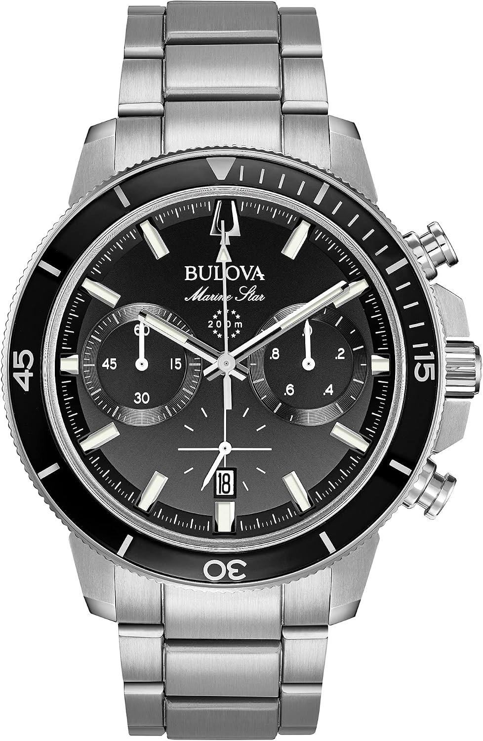 HOTBulova Men's Marine Star Series C Stainless Steel 6-Hand Chronograph Quartz Watch, Black Dial Style: 96B272