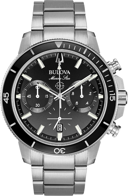 HOTBulova Men's Marine Star Series C Stainless Steel 6-Hand Chronograph Quartz Watch, Black Dial Style: 96B272
